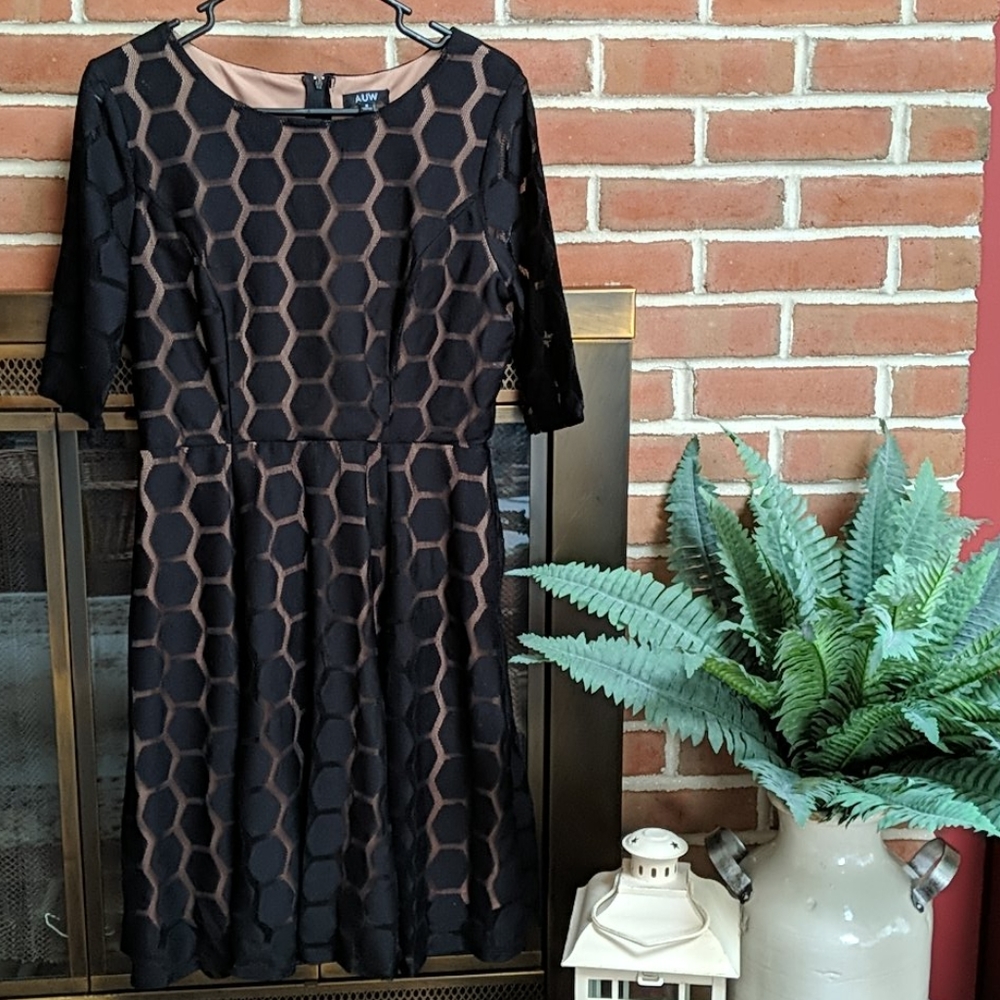 Half Sleeve Black and Nude Dress